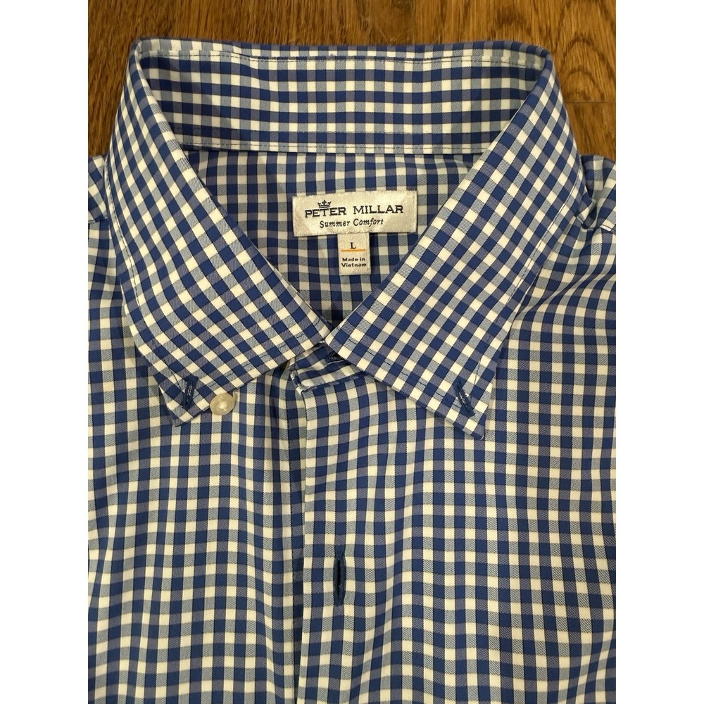 Peter Millar Summer Comfort Buttodown Blue Check Men's Size Large Lightweight - Picture 4 of 6